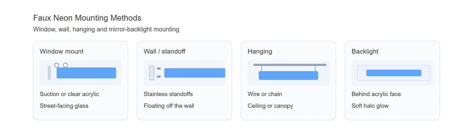 Faux neon mounting methods