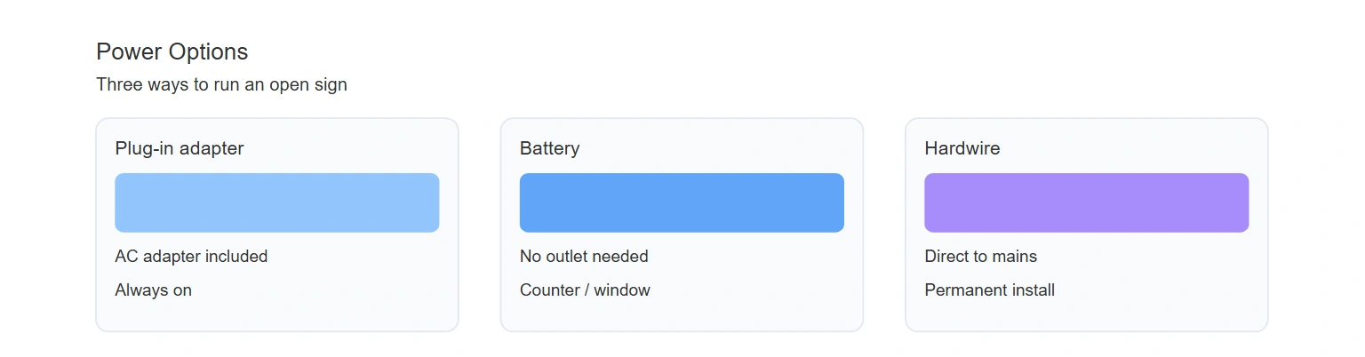 Open sign power options